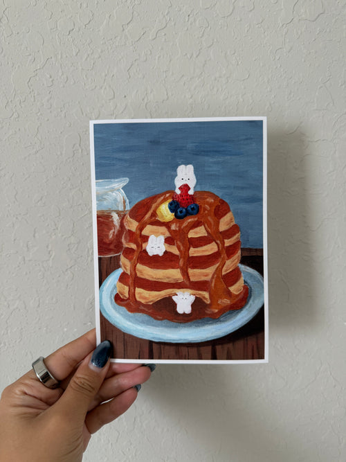 "Bunny Fluffy Pancakes" Print 5x7 Linen Paper