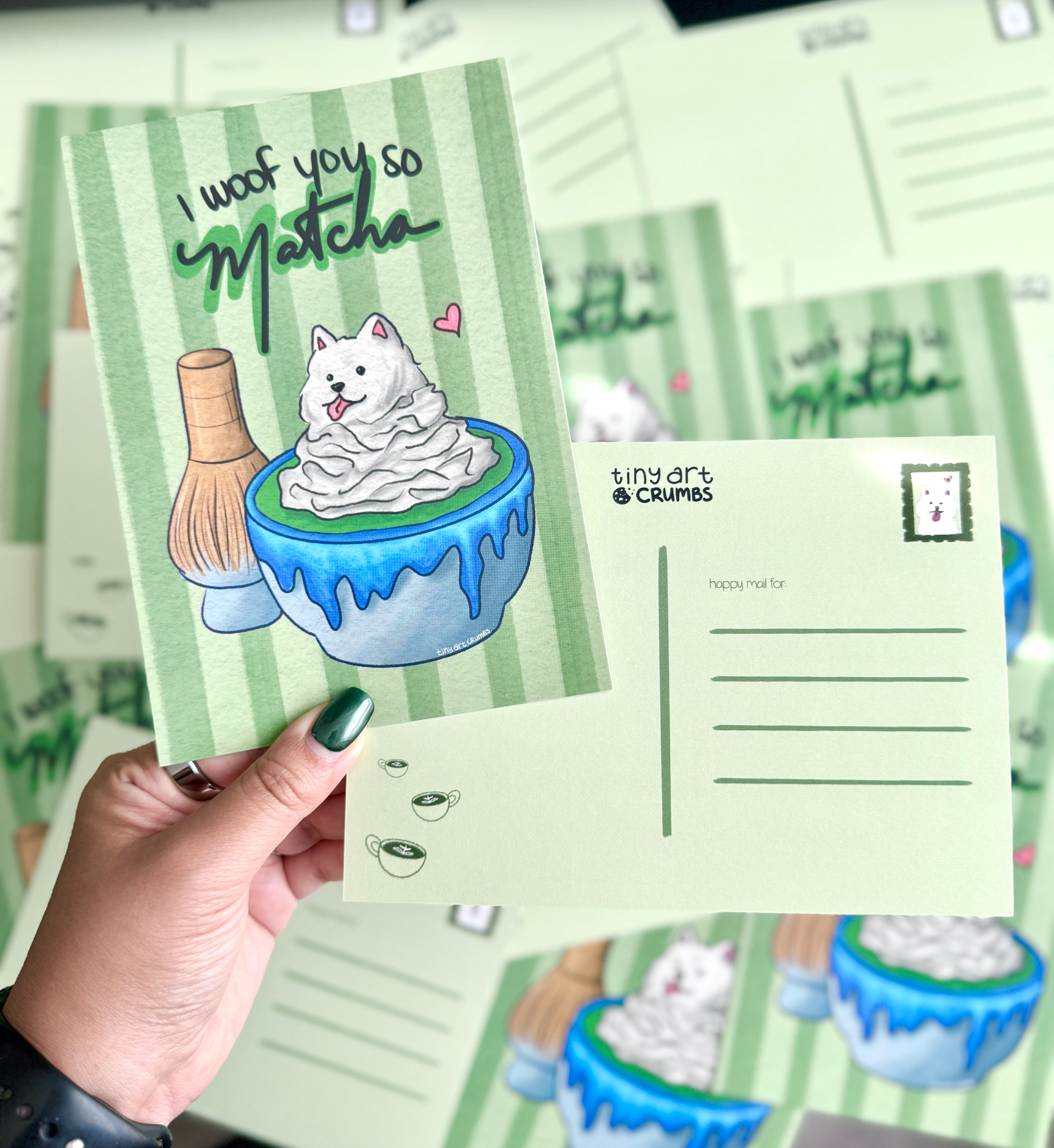 Crumby Mail Club Nov 2025: I Woof You So Matcha Postcard (2 for 1)