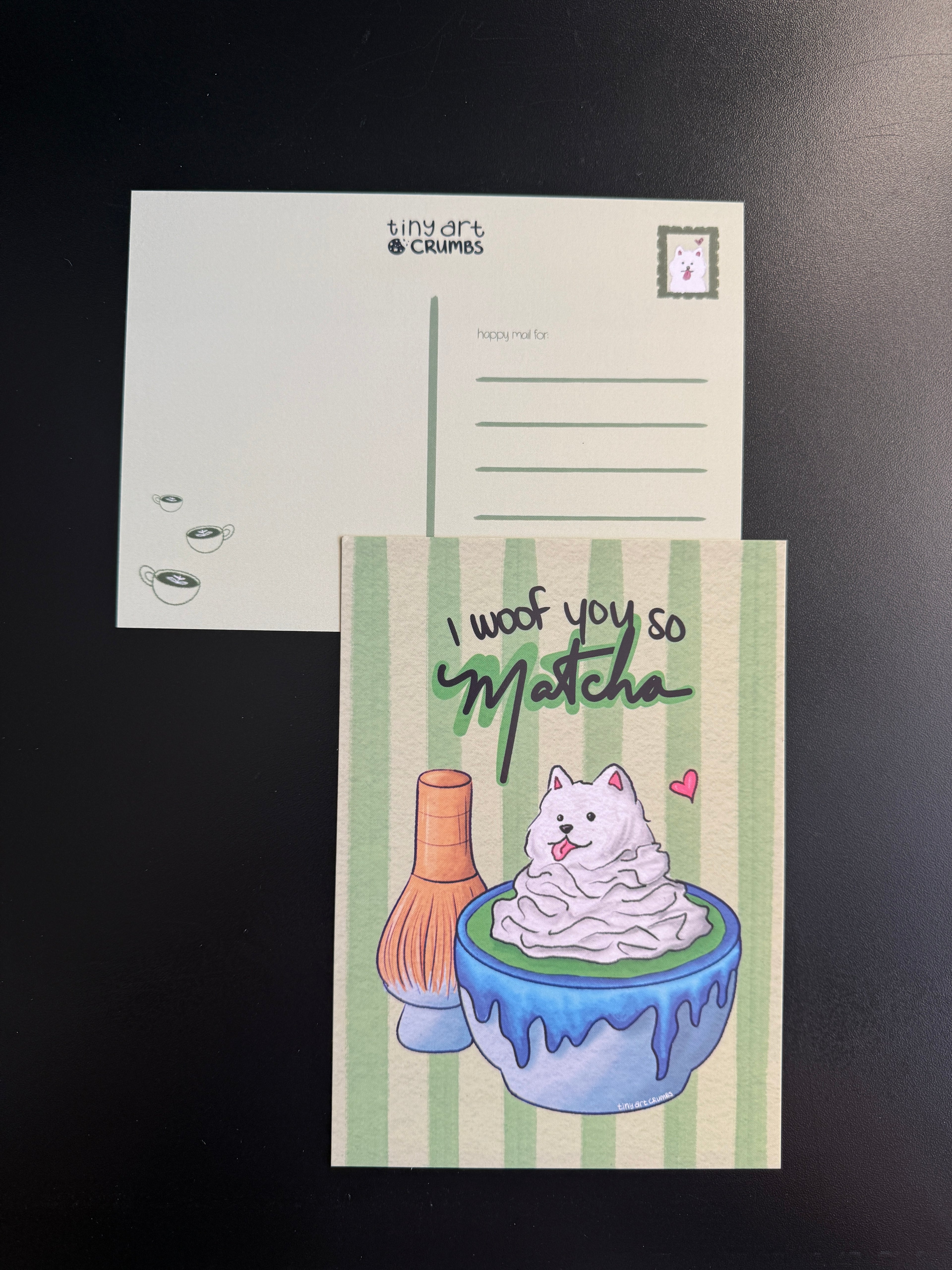 Crumby Mail Club Nov 2025: I Woof You So Matcha Postcard (2 for 1)